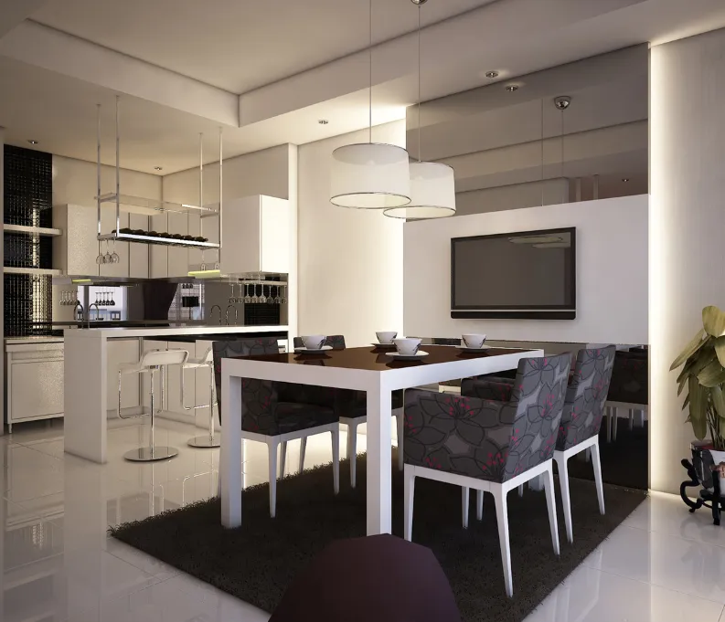 Open-concept living room and kitchen design in Allen, Collin County, Texas